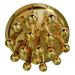 Large Space Age Circular Brass Ceiling Light, 1970s For Sale