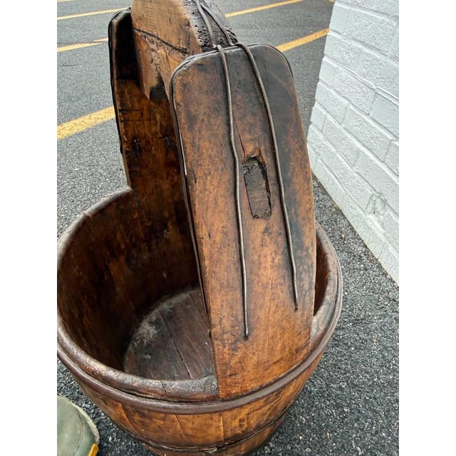 Antique Farmhouse Rustic Style Solid Wood Bucket With Arched Handle For Sale - Image 12 of 15