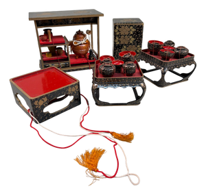 Vintage Tsugaru-Nuri Hina Lacquer Accessories, 1960s, Set of 5