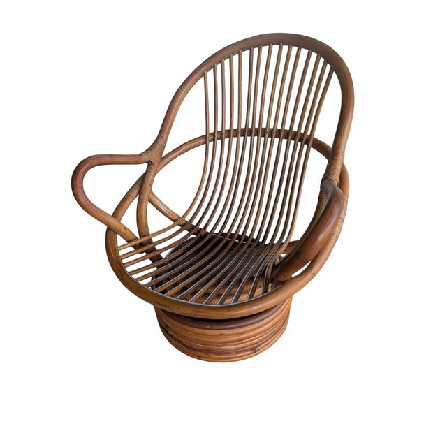 Wood Mid-Century Modern Organic Bentwood Rattan Swivel Tub Chair For Sale - Image 7 of 18