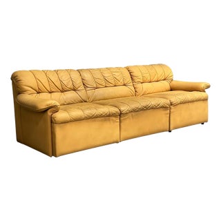 Yellow Leather Lounge Sofa from Laauser, 1970s For Sale