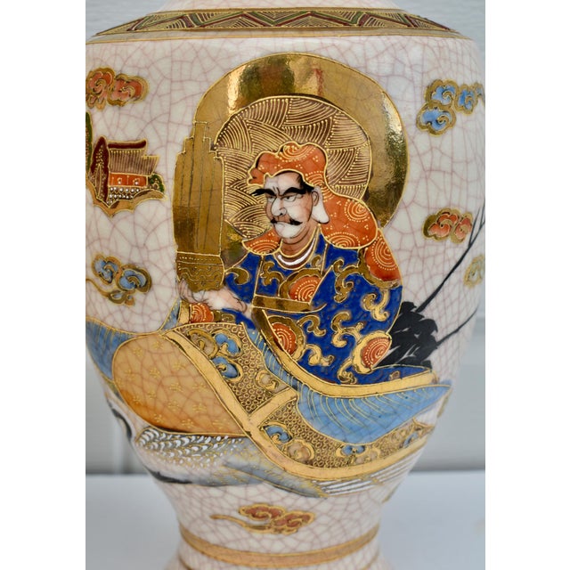 Japanese Antique Pair of Japanese Satsuma Moriage Ceramic Vase For Sale - Image 3 of 17