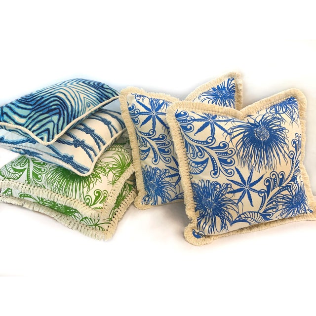 “Wavelength” Verde - Sustainably Handprinted on Hemp/Cotton Twill 22” Pillow For Sale - Image 10 of 11