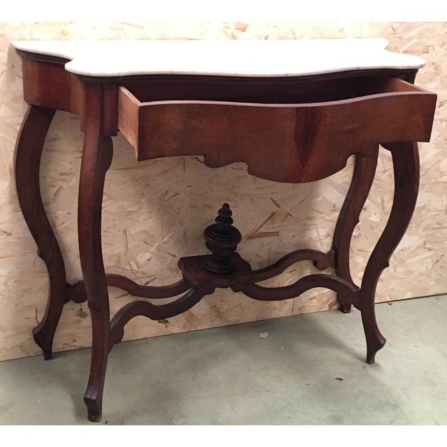 Biedermeier 20th Century Marble Top Walnut Console Table With Drawer For Sale - Image 3 of 12