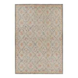 Rug & Kilim's Oversized Aubusson Style Rug in Beige-Cream With Floral Patterns For Sale