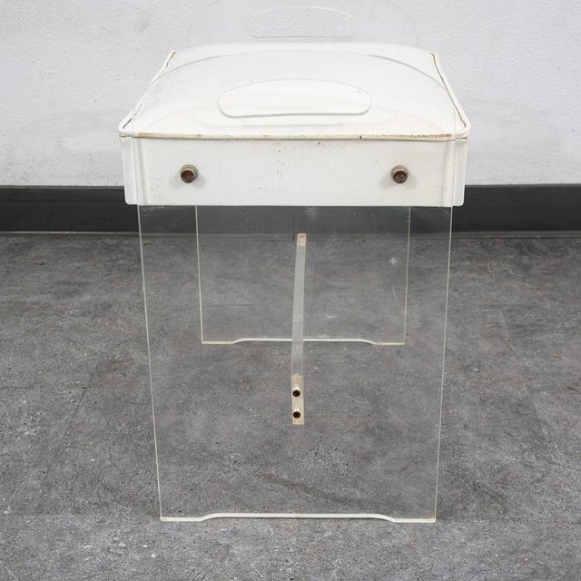 Metal Mid Century Modern Stool Seat Vanity Lucite White Vintage Rectanfular Handles For Sale - Image 7 of 12