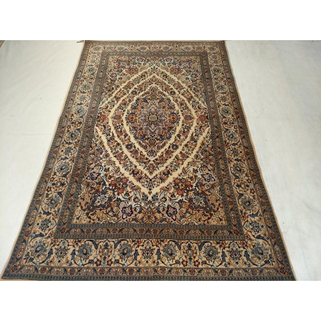 Vintage Nain Area Rug, Hand-Knotted Wool & Silk, Garden of Paradise Pattern, 4x7, Ivory & Blue For Sale - Image 4 of 12