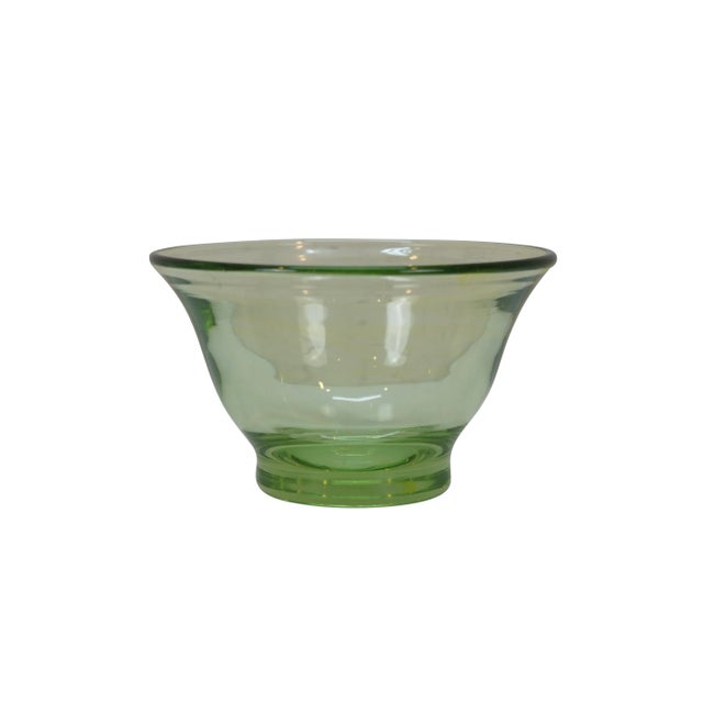 Vintage mid 20th century art glass bowl / dish by Dominick Labino. Simply designed translucent green glass dish with a...