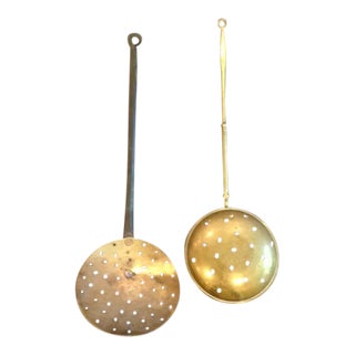 Antique Brass/Copper Bed Warmer & Ash Sifter - 2 Pieces For Sale