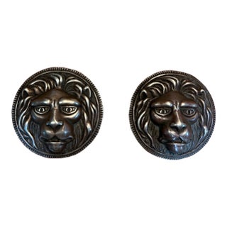 Pair of Vintage Cast Bronze Lion Head Paperweights For Sale