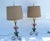 Van Teal Set, Van Teal Green & Pink Lucite Table Lamps Gold Shades Mid-Century Modern 70 For Sale - Image 4 of 13