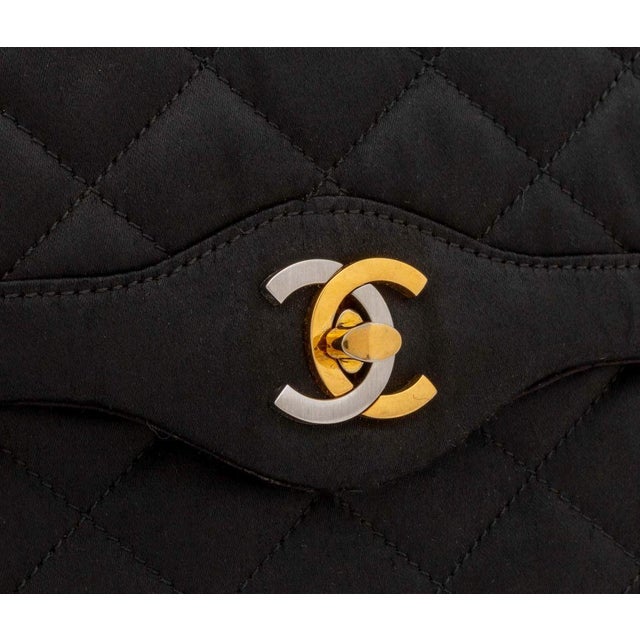 Modern Chanel Quilted Black Satin Clutch For Sale - Image 3 of 7