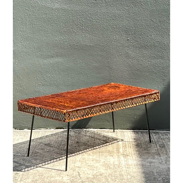 Vintage Woven Rattan and Metal Coffee Table For Sale - Image 4 of 12
