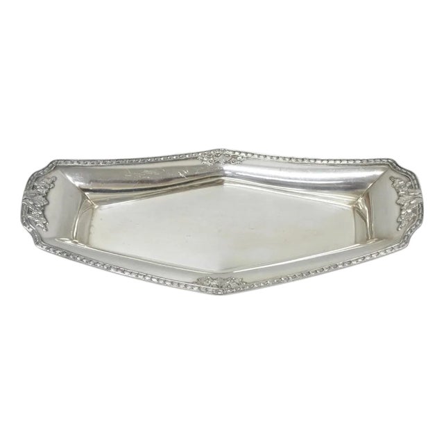 Vintage Poole 8093 Victorian Silver Plated Narrow "Boat Form" Trinket Dish For Sale