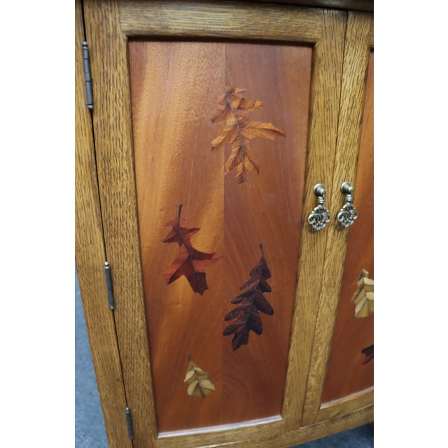 Mission Arts & Crafts Style Quarter-Sawn Oak Media Cabinet With Emile Gallé Inspired Marquetry Inlay For Sale - Image 12 of 15