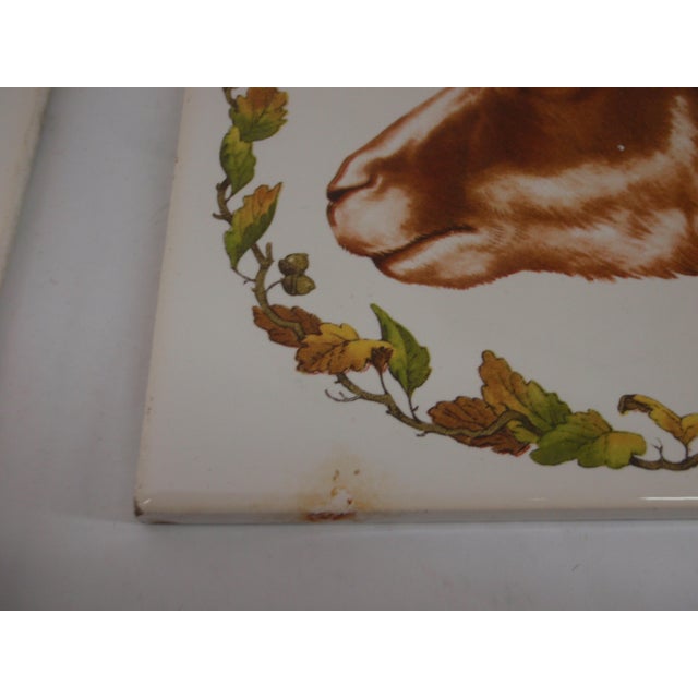 Ceramic Vintage Mid 20th Century Set of 5 Hand Painted Game Motif Kitchen Tiles Stag Roe Deer Ibex Fox Rabbit or Hare For Sale - Image 7 of 12