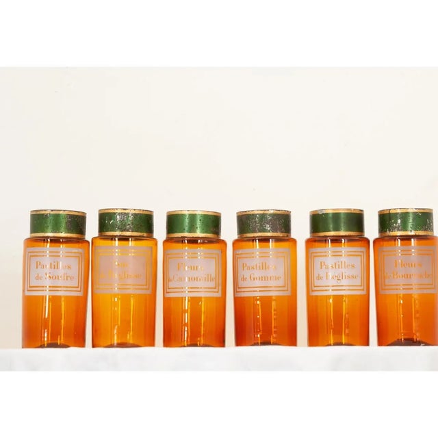 French Amber Glass Apothecary Storage Jars - Set of 6 For Sale In Baton Rouge - Image 6 of 13