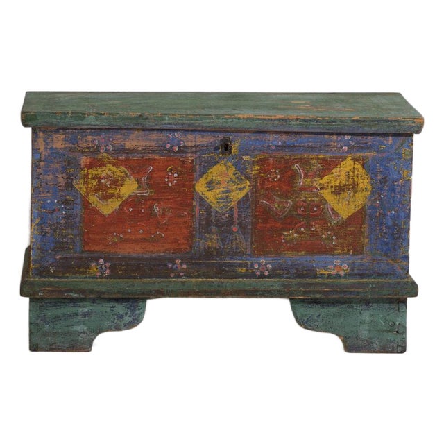 Antique Red Colored Trunk in Wood For Sale