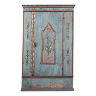 Rustic Farmhouse Folk Art Painted Bridal Cabinet, 1811 For Sale