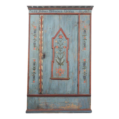 Rustic Farmhouse Folk Art Painted Bridal Cabinet, 1811 For Sale