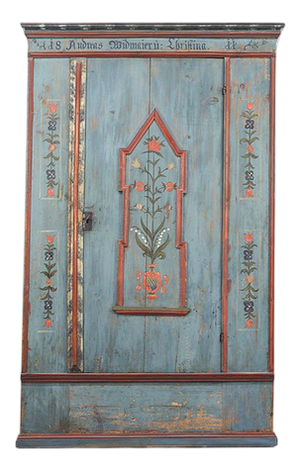 Rustic Farmhouse Folk Art Painted Bridal Cabinet, 1811