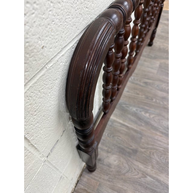 Antique Full Size Jenny Lind Style Headboard With Bobbin Turned Top Rail For Sale - Image 4 of 11