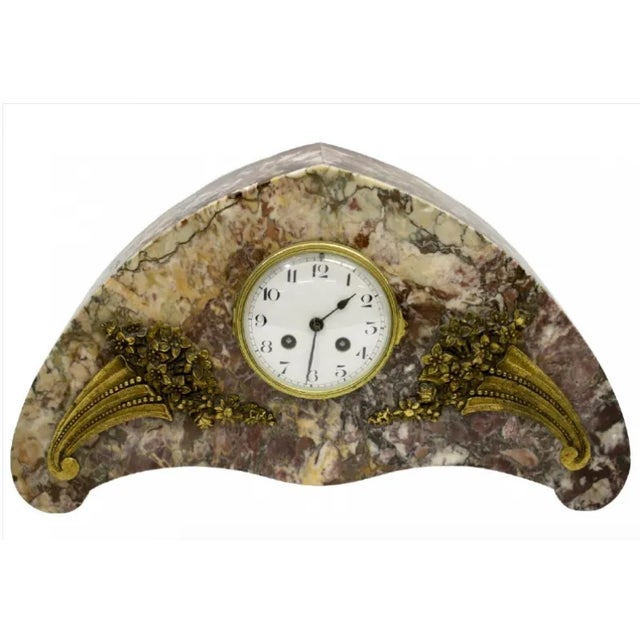 French Art Deco Marble Mantle Clock Set With Garnitures 3 Pieces