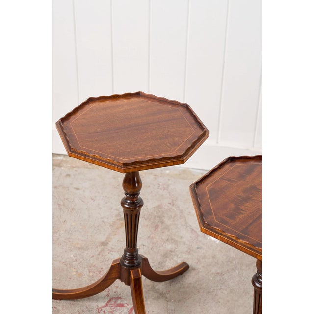 19th Century Pair of Scalloped Octagonal Mahogany Wine Tables (C. 1900) For Sale - Image 5 of 10
