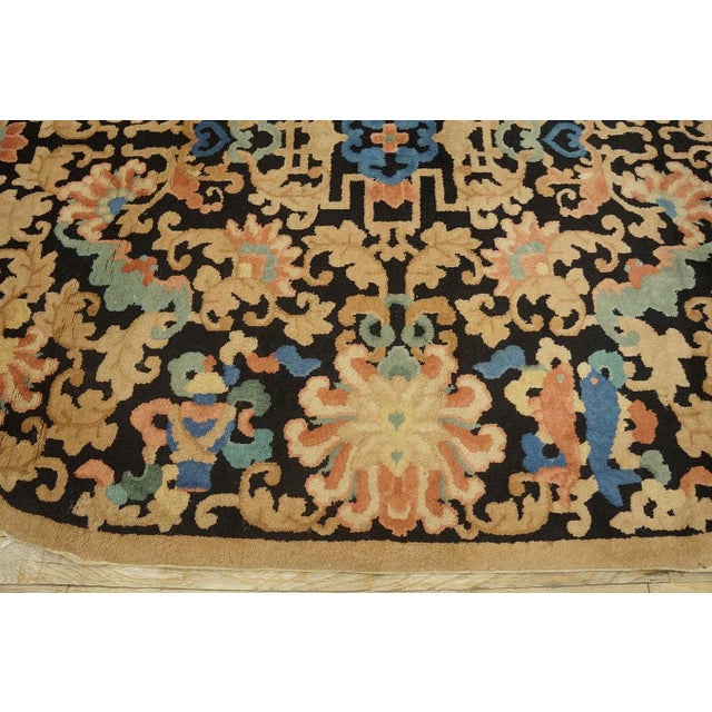 1920s Black Floral Antique Chinese Art Deco Carpet by Fetti - Li Workshop 4' 6''x 7' 6'' Knotted Wool Rug For Sale - Image 10 of 12