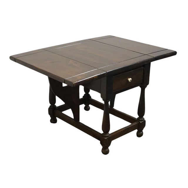 Brown Ethan Allen Antiqued Pine Old Tavern Rustic Early American 37" Butterfly Drop Leaf Accent End Table 12-8034 For Sale - Image 8 of 12