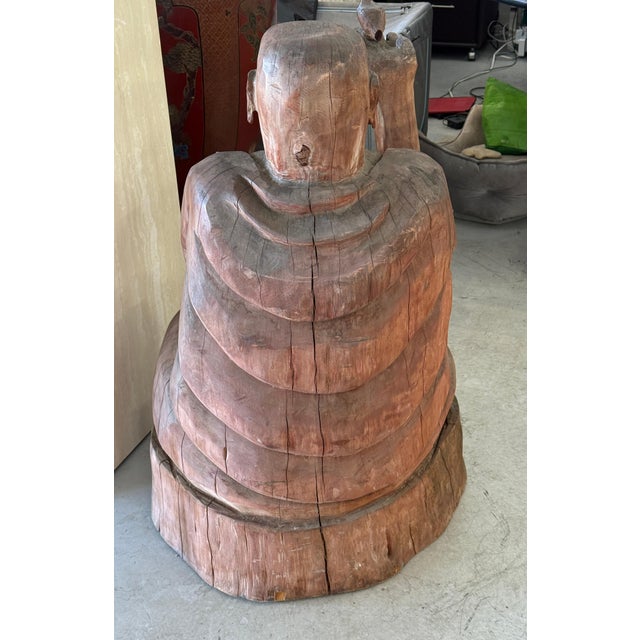 Religious Massive Carved Wood Buddha Holding a Bird For Sale - Image 3 of 12
