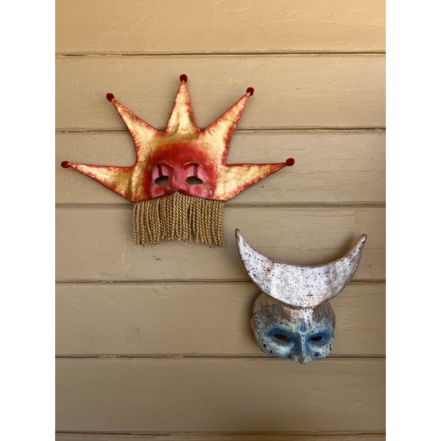 Handmade Gilded Venetian-Style Papier-Mache Celestial Masks, Representing the Sun (Sole) and the Moon (Luna) For Sale - Image 9 of 14