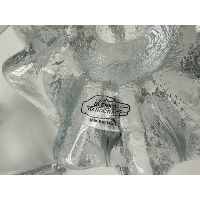 Pair of Early 21st Century Clear Blenko Glass Candlesticks in Icy Tripod Style For Sale - Image 10 of 11