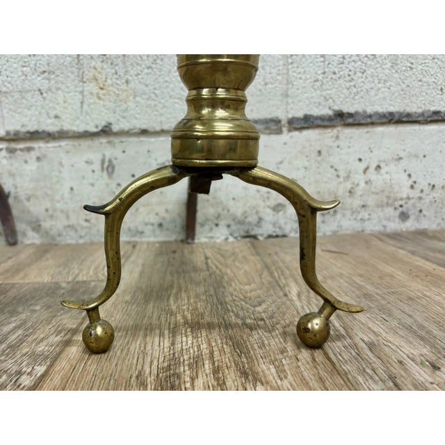 Early 20th Century Vintage Queen Anne Style Brass and Iron Andirons With Ball Feet For Sale - Image 5 of 10