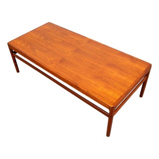 Mid Century Danish Modern Coffee Table Solid Teak Denmark Surfboard MCM Vintage For Sale