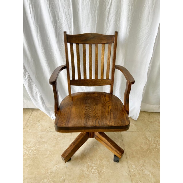 Vintage Solid Oak Swivel Desk Chair Chairish
