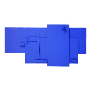 2022 Contemporary Abstract 3-Dimensional Bright Blue Geometric Shaped Wall Sculpture by Matthew Reeves For Sale