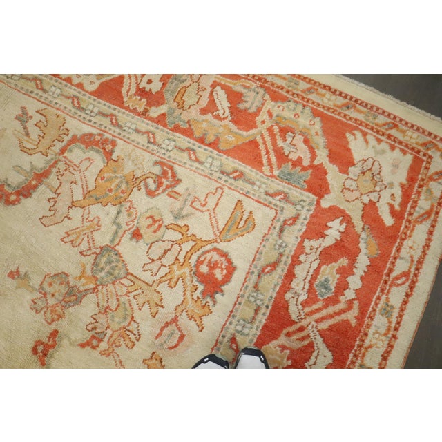 Antique Zabihi Collection Ivory Orange Turkish Oushak Room Size Carpet - 10'7" x 13'3" For Sale - Image 11 of 12
