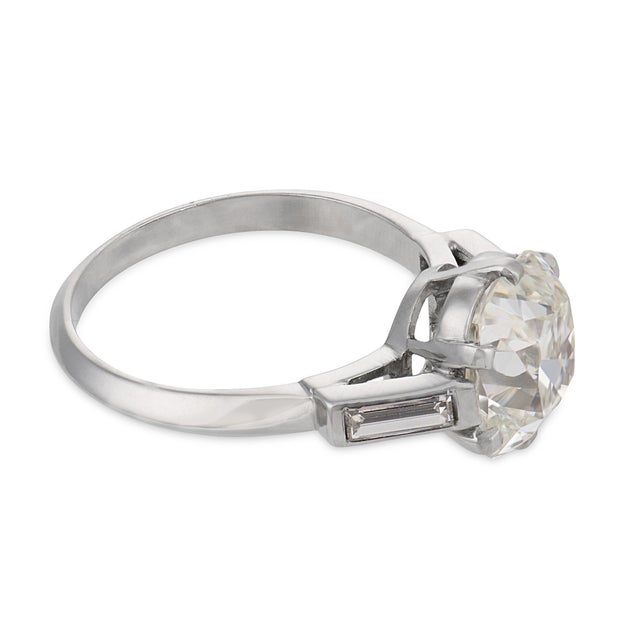 1930s 1930s Art Deco Gia 3.32 Carat Old Mine Cut Diamond Platinum Engagement, Size 5.75 For Sale - Image 5 of 8