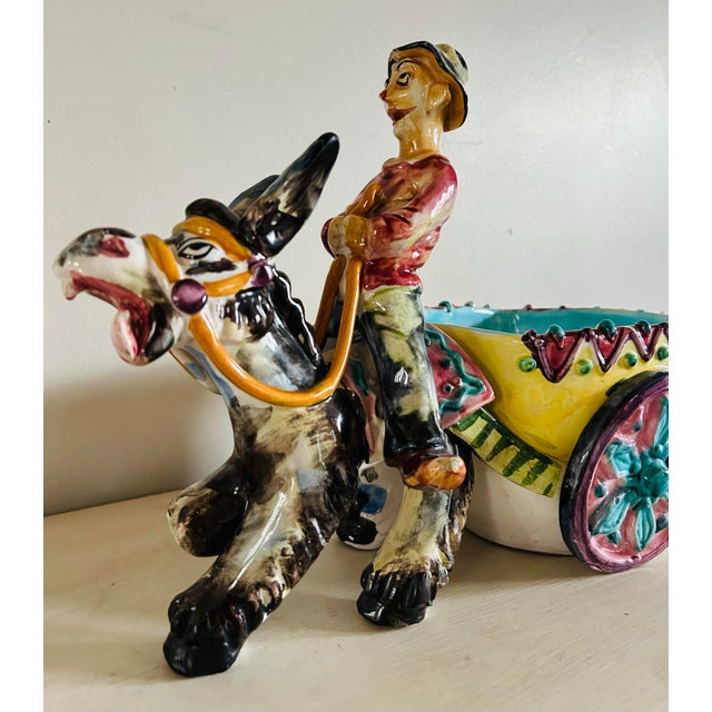 Vintage Man on Donkey With Cart Glazed Pottery Large Planter Made in Italy For Sale - Image 10 of 10