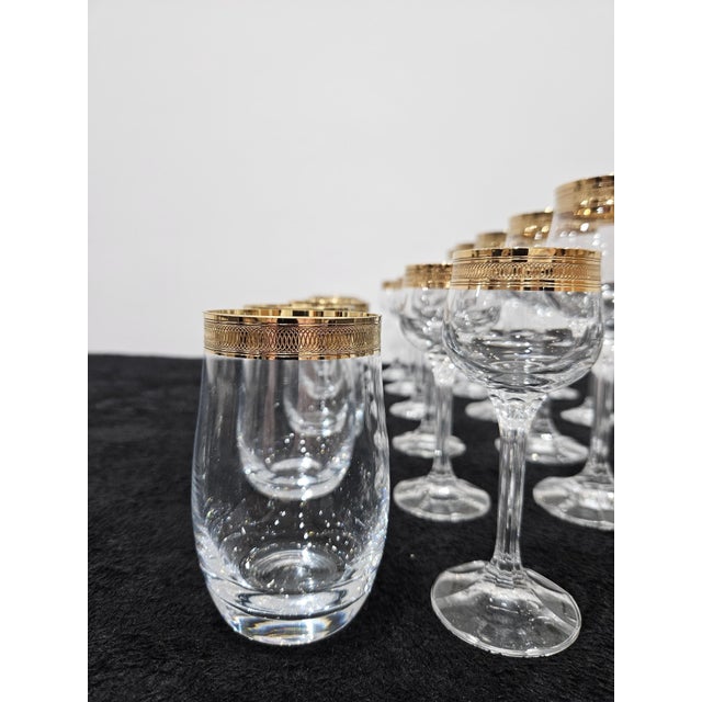 Vintage Gold Crystal Glasses, Set of 24 For Sale - Image 5 of 13