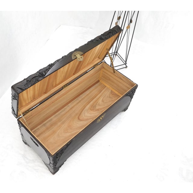 Ebonized Carved Teak Cedar Lined Brass Latch c. 1920s Trunk Hope Chest CLEAN! For Sale - Image 15 of 18