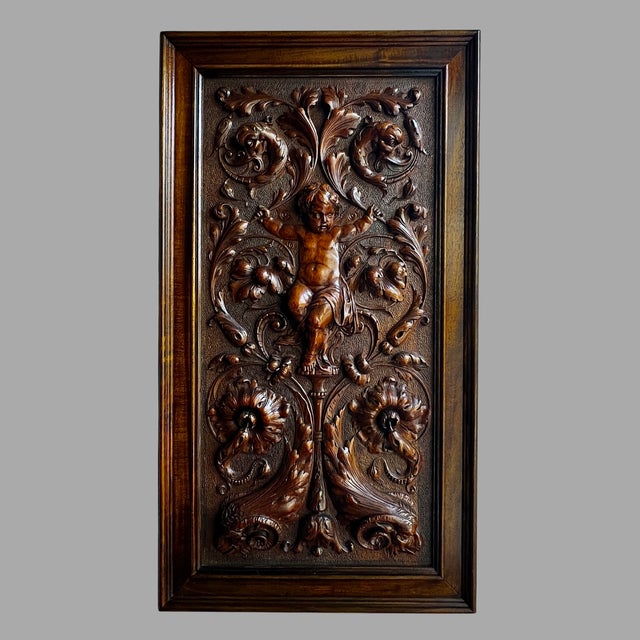 Antique Renaissance Revival Walnut Carved Cherub Wall Panel, 1800s For Sale - Image 15 of 15