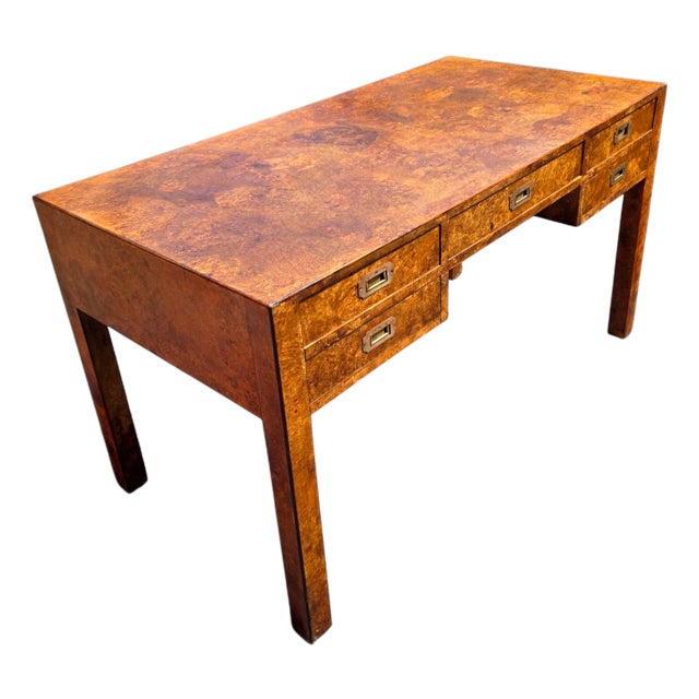 Vintage Burlwood Campaign Style Writing Desk For Sale