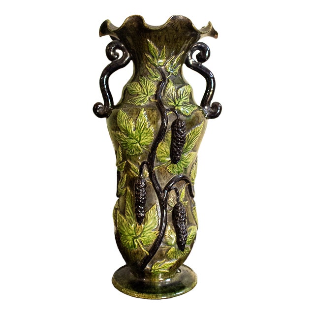 Vintage Italian Ceramic Vase with Floral Decoration, 1920s For Sale
