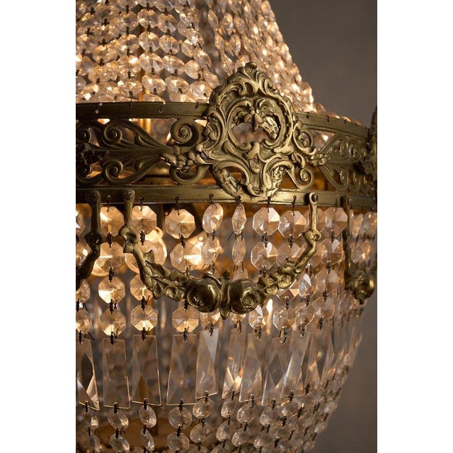 Monumental Sac à Perles Crystal Chandelier with Neoclassical Brass Frieze, 1950s For Sale - Image 4 of 11