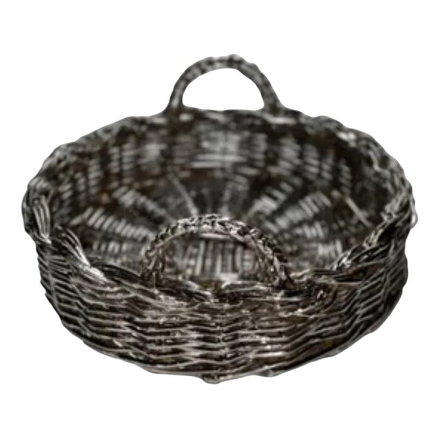 El 05 Decorative Basket in Metal-Plated Hand-Woven Wicker by Caspal For Sale