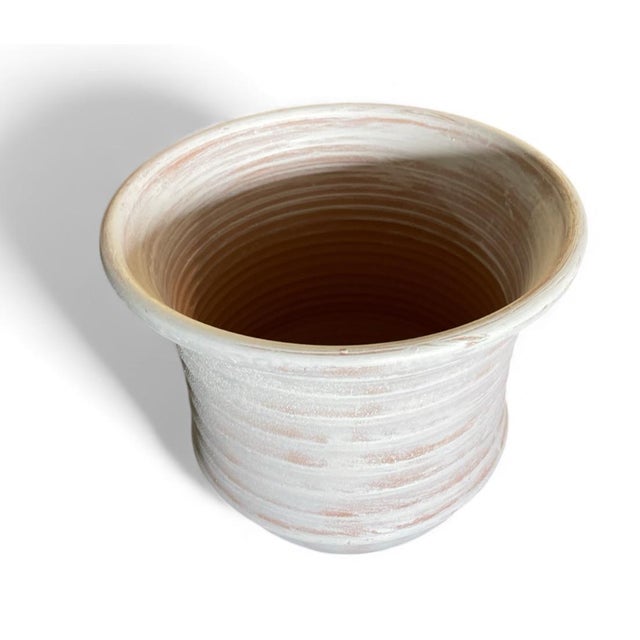 Farmhouse Hand-Painted Tunisian Whitewash Terracotta Planter For Sale - Image 3 of 6