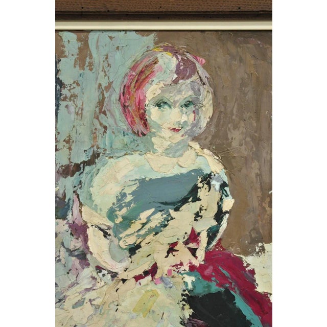 Mid-Century Modern Vintage "Woman in Dress" Oil on Board Abstract Framed Painting, Signed For Sale - Image 3 of 12