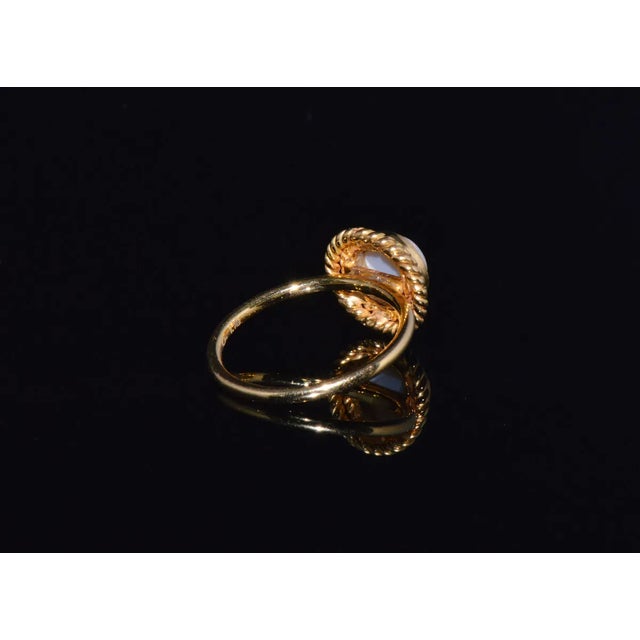 Early 21st Century Certified Natural 1.18Cts Cabochon Opal 750 18K Solid Gold Bezel Filigree Stacking Ring, size 6.25 For Sale - Image 5 of 10